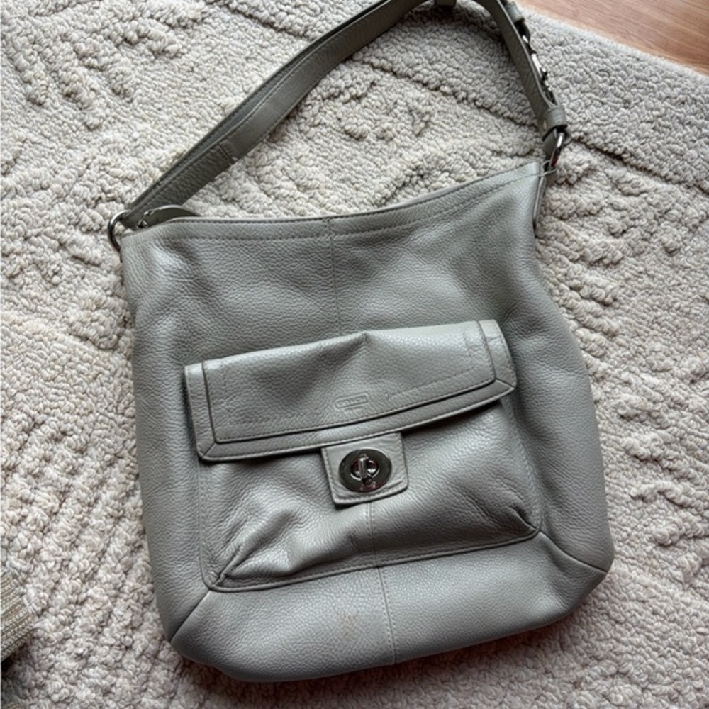 Coach Leather Hobo Shoulder Purse with Front Turn-Lock Pocket